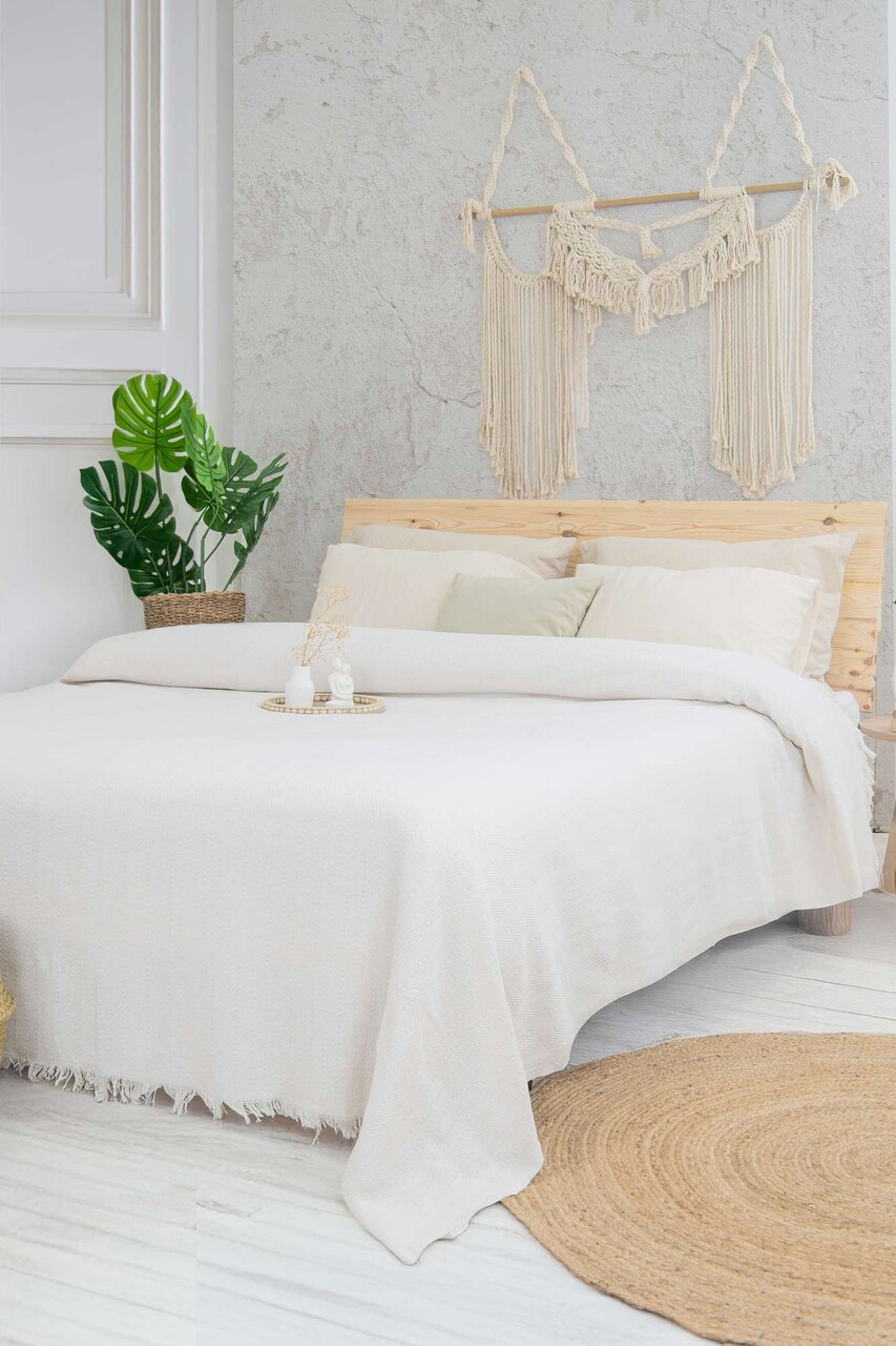 Cuvertura pique dubla, L'essentiel Maison, Marla, Bumbac reciclat, Crem - imagine 4